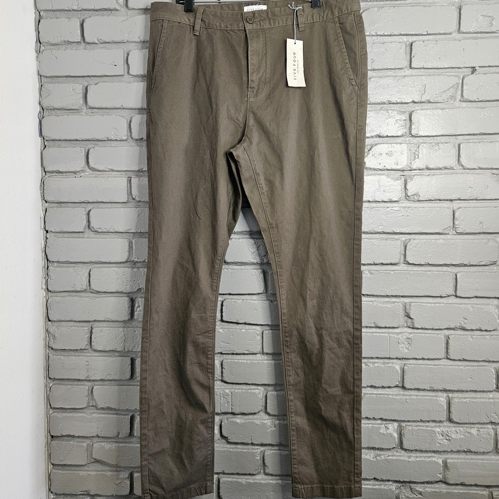 Five Four Mens Pants 38x33 Slim Fit Stretch Chinos Olive Green Casual Office